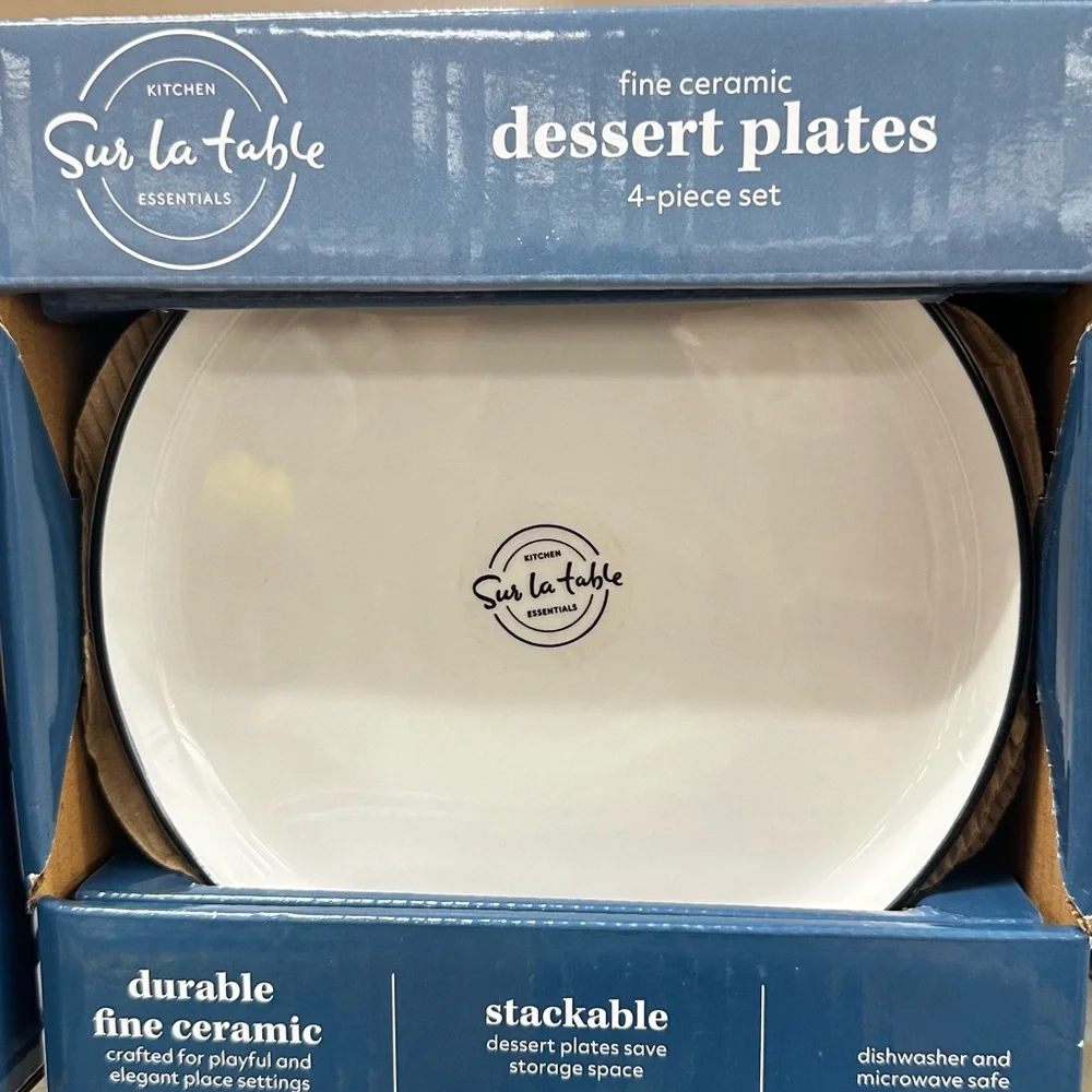Essentials White Dinnerware With Black stripe NEW Plates 7.75” Salad 4 set